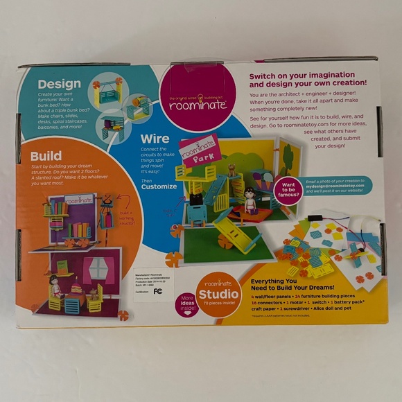 Roominate Studio Wired Building Design Kit 70 Pieces Girls STEM Toy Ages 6+ - Picture 2 of 6